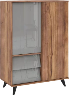 Комод в гостиную Онтарио, 2 ящика, Дуб Барокко / Серый глянец