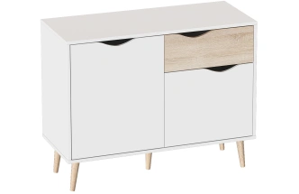 Комод Соната 0.98, на ножках, белый фон / дуб сонома