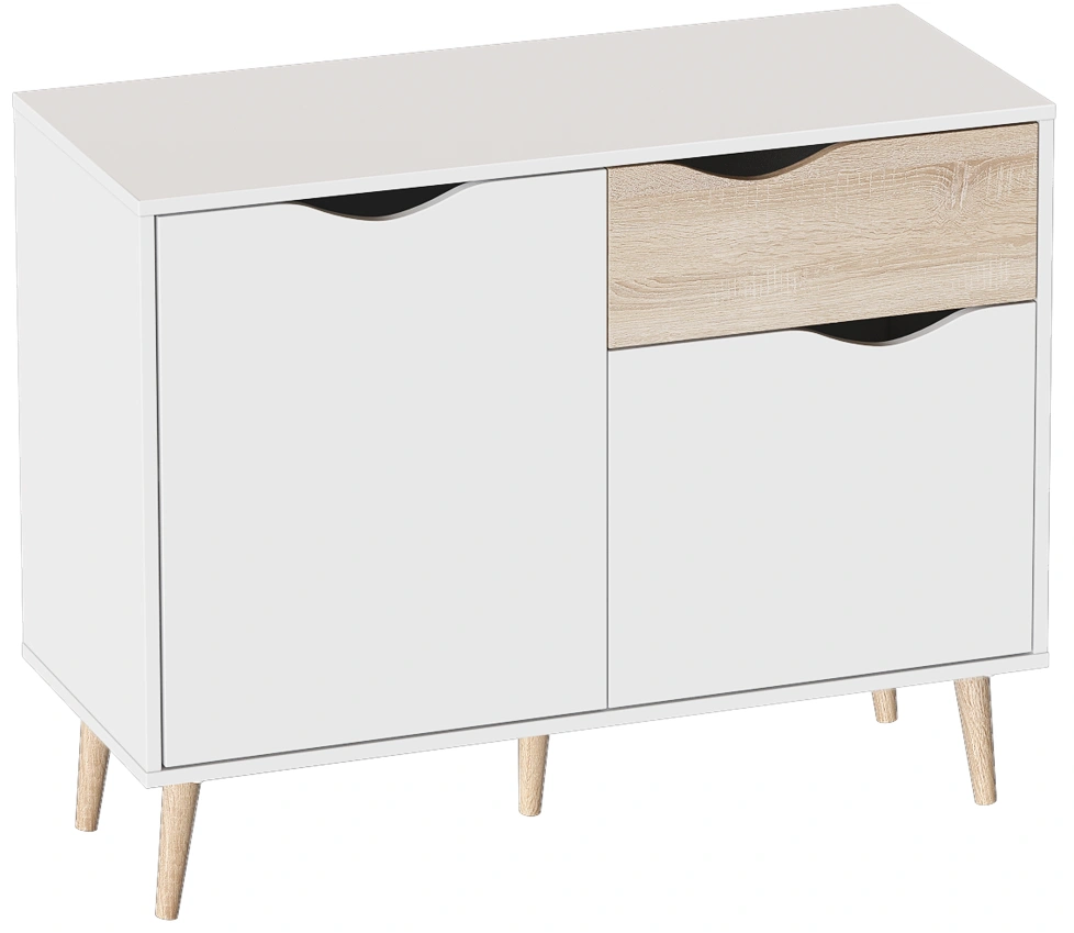Комод Соната 0.98, на ножках, белый фон / дуб сонома