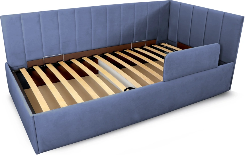 Кровать односпальная Хеппи-2, мягкая, велюр Мора деним