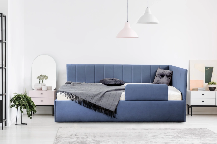 Кровать односпальная Хеппи-2, мягкая, велюр Мора деним