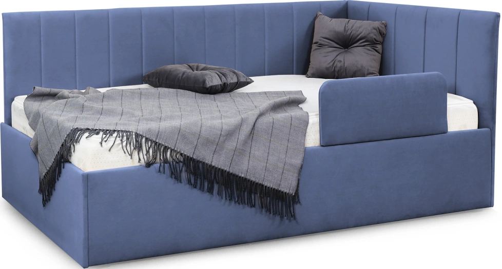 Кровать односпальная Хеппи-2, мягкая, велюр Мора деним