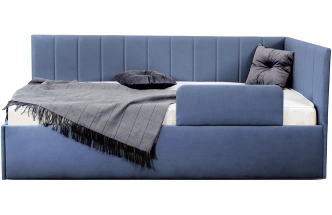 Кровать односпальная Хеппи-2, мягкая, велюр Мора деним