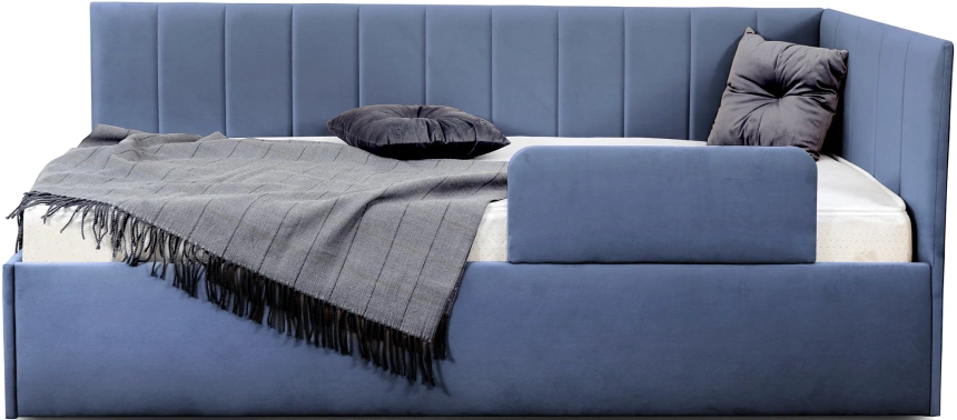 Кровать односпальная Хеппи-2, мягкая, велюр Мора деним