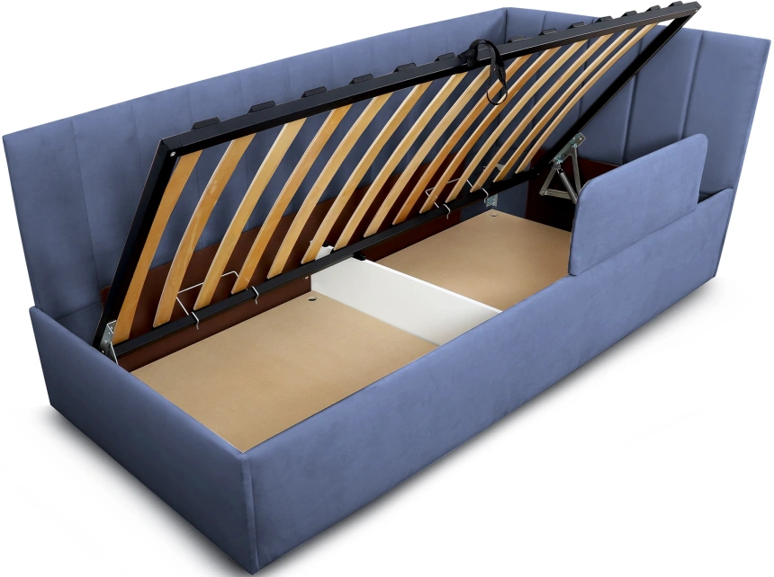 Кровать односпальная Хеппи-2, мягкая, велюр Мора деним