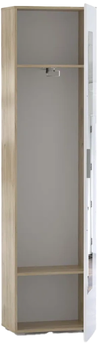 Шкаф одностворчатый Лайн, распашной с зеркалом, дуб серый craft K 002 PW / белый глянец 