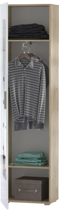 Шкаф одностворчатый Лайн, распашной с зеркалом, дуб серый craft K 002 PW / белый глянец 