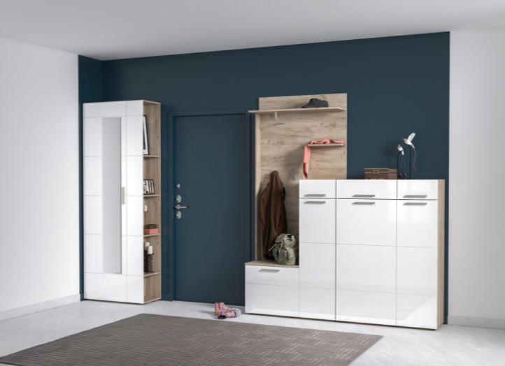 Шкаф одностворчатый Лайн, распашной с зеркалом, дуб серый craft K 002 PW / белый глянец 