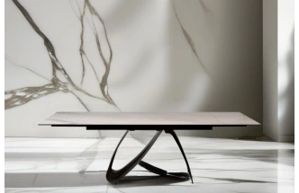 Обеденный стол 169DT-92055, раздвижной, 160(240), керамика, бежевый мрамор / черный