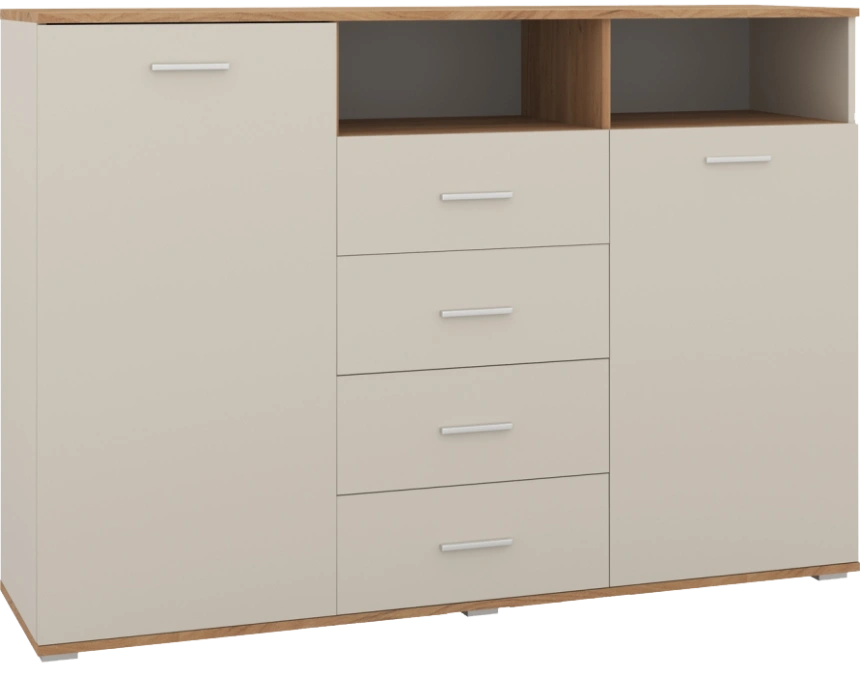 Комод Кассандра, с четырьмя и полками, дуб крафт золотой / кашемир