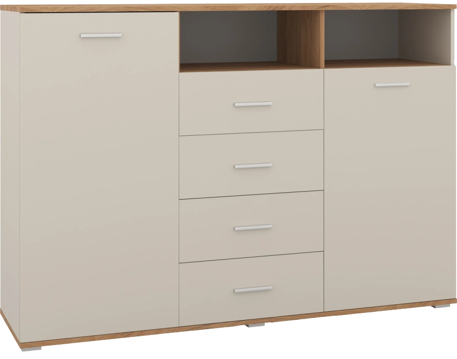 Комод Кассандра, с четырьмя и полками, дуб крафт золотой / кашемир