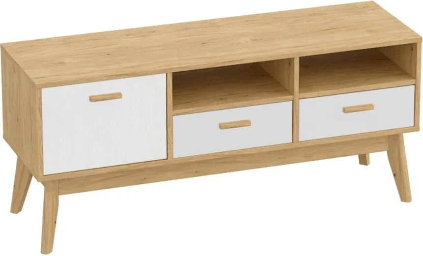 Тумба под ТВ Калгари, дуб светлый / белый матовый