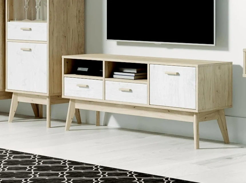 Тумба под ТВ Калгари, дуб светлый / белый матовый