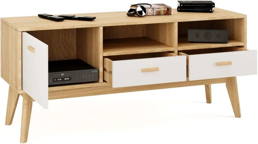 Тумба под ТВ Калгари, дуб светлый / белый матовый