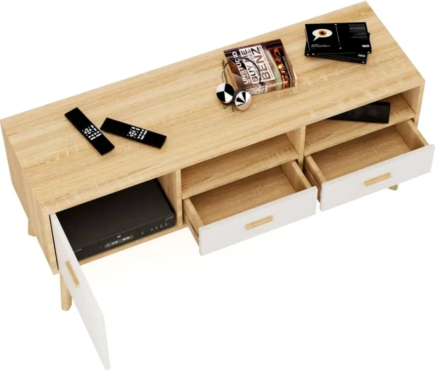 Тумба под ТВ Калгари, дуб светлый / белый матовый