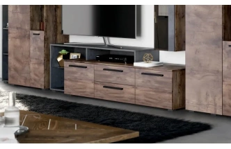 Тумба под ТВ Глазго, с ящиками и полками, металл бруклин / таксония