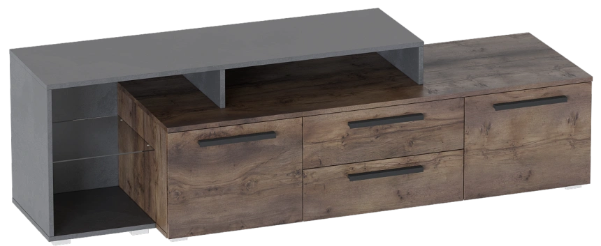 Тумба под ТВ Глазго, с ящиками и полками, металл бруклин / таксония