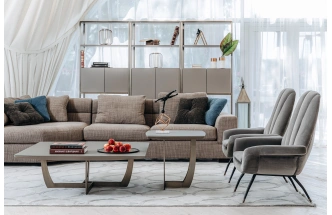 Журнальный стол Space, 120x120x40, МДФ, стекло, серый / бронза