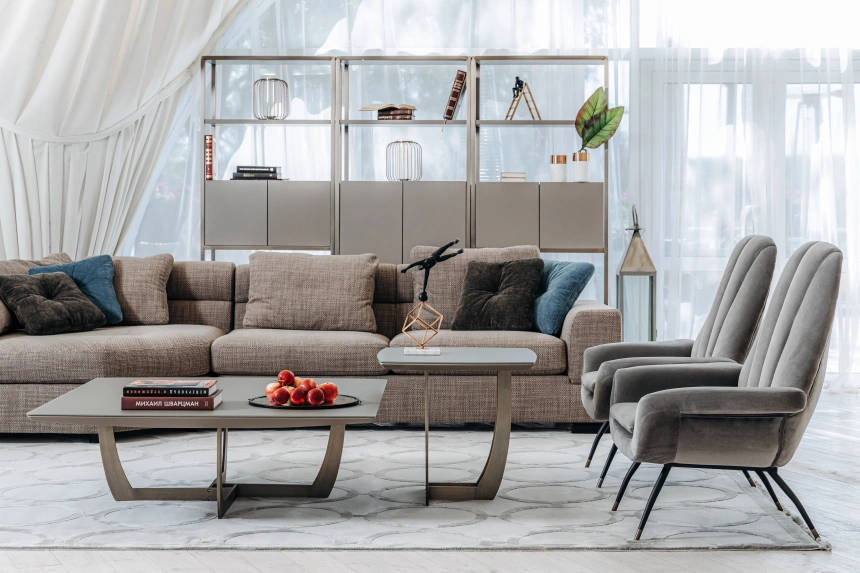 Журнальный стол Space, 120x120x40, МДФ, стекло, серый / бронза