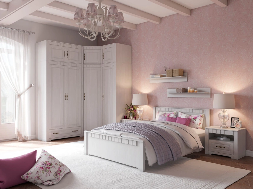 Шкаф угловой Прованс, распашной для одежды, бодега белая / патина премиум