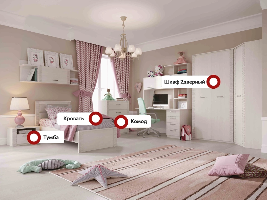 Гарнитур для молодёжной комнаты Элана, композиция 2, бодега белая