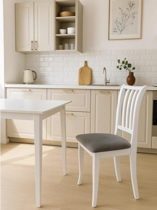 Деревянный стул Фрезино, велюр серый / белый