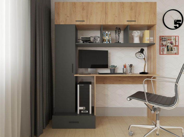 Стол компьютерный Бишоп 1, дуб крафт золотой / антрацит