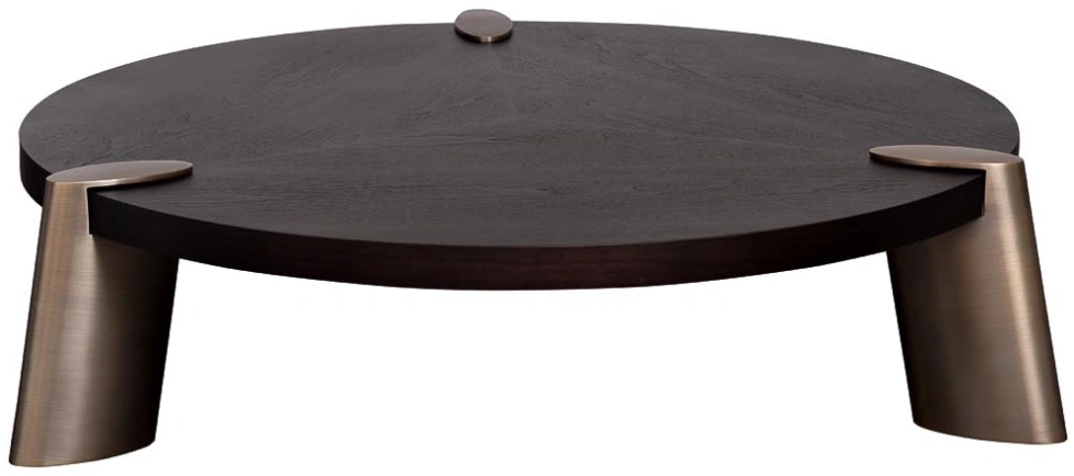 Журнальный стол Kong, 138x138x33, МДФ, шпон, темный орех / латунь