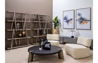 Журнальный стол Kong, 138x138x33, МДФ, шпон, темный орех / латунь