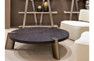 Журнальный стол Kong, 138x138x33, МДФ, шпон, темный орех / латунь