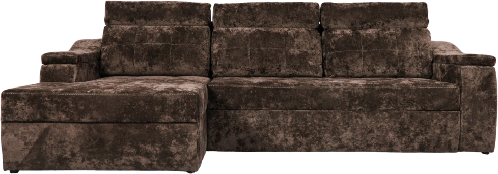Диван угловой Бруно, ткань Plush chocolate, нить белая, угол левый