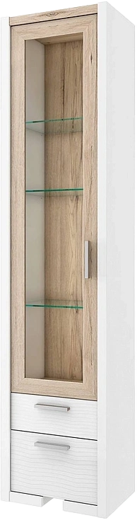 Шкаф витрина Венето, со стеклянными полками, Дуб санремо / Белый