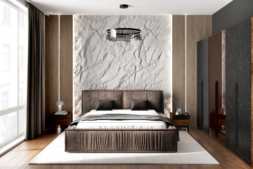 Кровать Чикаго 160, двуспальная, мягкая, аликанте коричневый