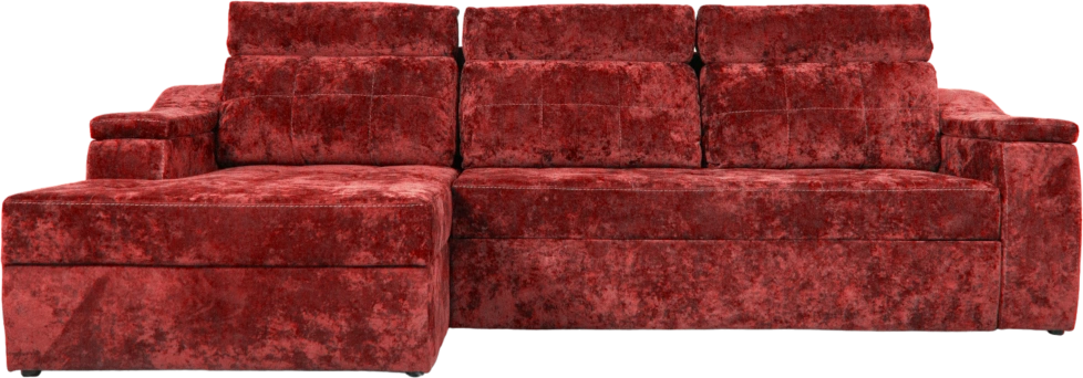 Диван угловой Бруно, ткань Plush rubin, нить белая, угол левый