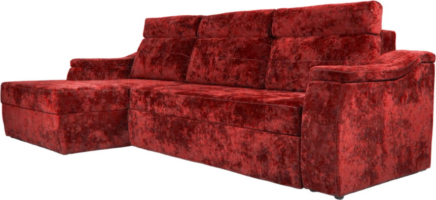 Диван угловой Бруно, ткань Plush rubin, нить белая, угол левый