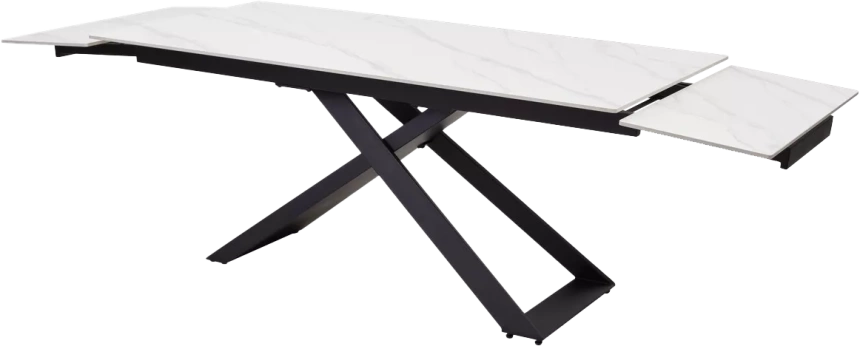 Кухонный стол раздвижной Livorno 180, Matt White Marble Solid Ceramic, Black