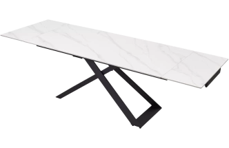 Кухонный стол раздвижной Livorno 180, Matt White Marble Solid Ceramic, Black