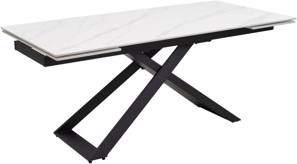 Кухонный стол раздвижной Livorno 180, Matt White Marble Solid Ceramic, Black