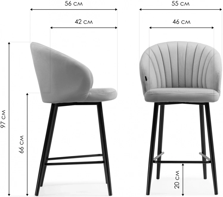 Полубарный стул Бэнбу, велюр бежевый velutto 05 / черный