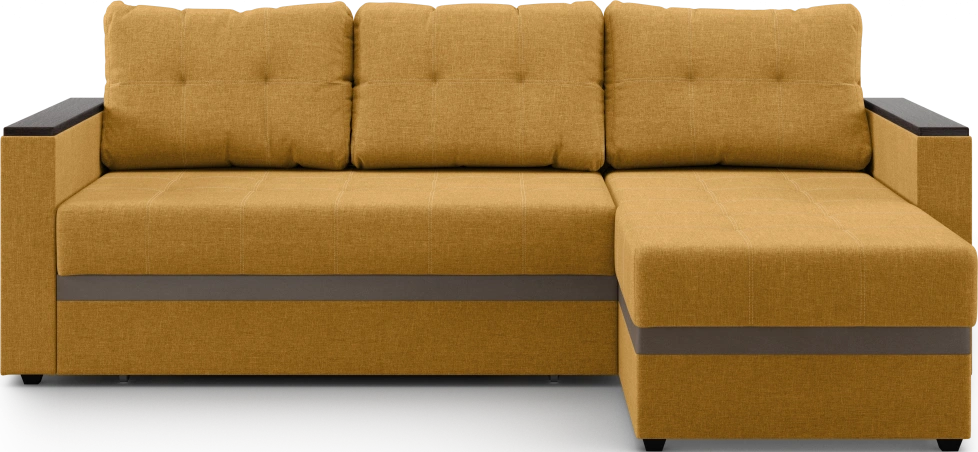Диван угловой, Атлантик, модель 111, Savana Plus yellow (cоломенный) / ECOstile Chocolate / венге
