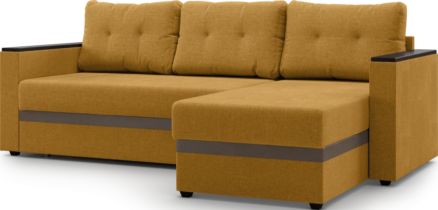 Диван угловой, Атлантик, модель 111, Savana Plus yellow (cоломенный) / ECOstile Chocolate / венге