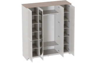 Шкаф четырехдверный Валенсия, распашной с зеркалом, персидский жемчуг / дуб натуральный светлый