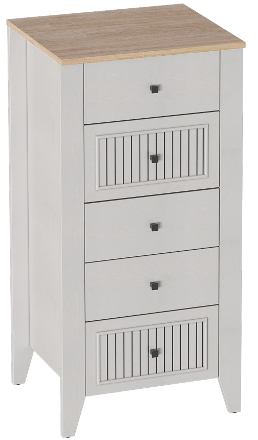 Комод Валенсия, на ножках, с пятью ящиками, персидский жемчуг / дуб натуральный светлый