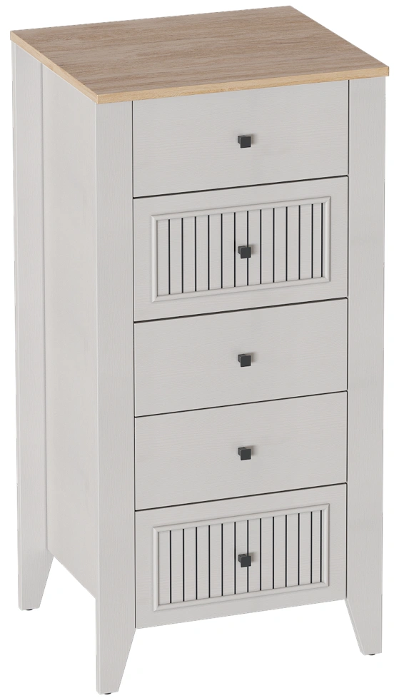 Комод Валенсия, на ножках, с пятью ящиками, персидский жемчуг / дуб натуральный светлый