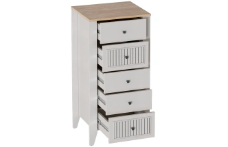 Комод Валенсия, на ножках, с пятью ящиками, персидский жемчуг / дуб натуральный светлый