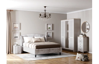 Комод Валенсия, на ножках, с пятью ящиками, персидский жемчуг / дуб натуральный светлый