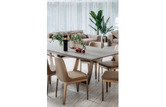 Обеденный стол Space L, МДФ, серый / золотой