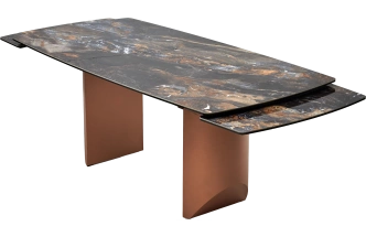 Кухонный стол раздвижной Пуанто 200, Titanium Lawa Nero, керамика, медь каркас