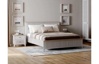 Кровать Валенсия 160, двуспальная, персидский жемчуг / дуб натуральный светлый