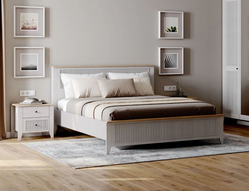 Кровать Валенсия 160, двуспальная, персидский жемчуг / дуб натуральный светлый